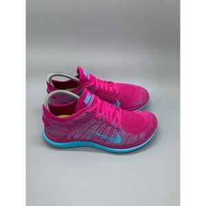 Nike Free 4.0 Flyknit Pink Blue Running Shoes 631050-501 Women's Sz 7.5